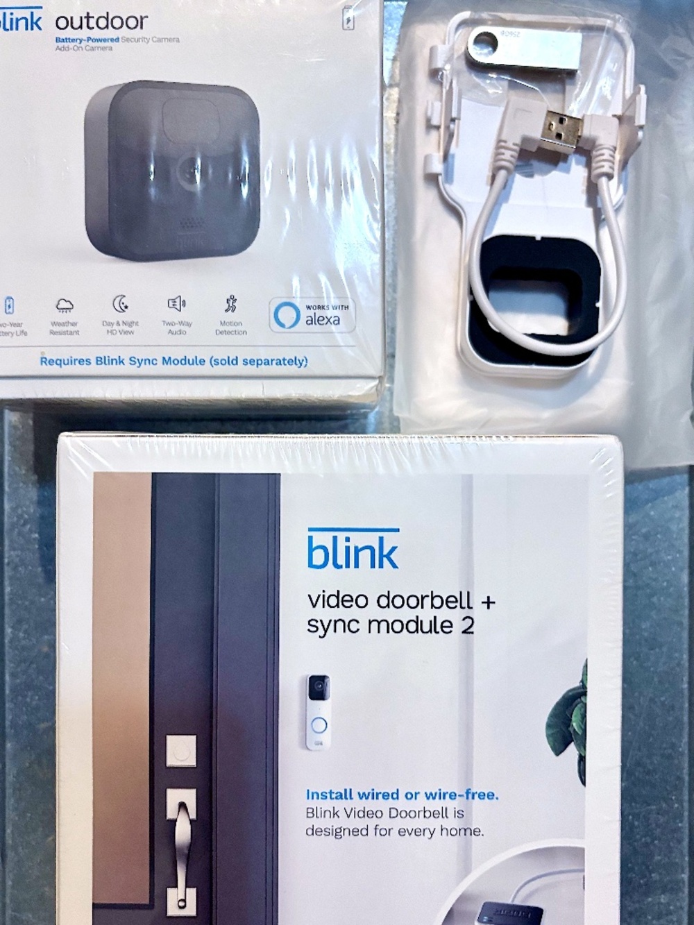 Blink NIB Video Doorbell + Sync Module 2, Outdoor Camera, Sync Module Wall Mount